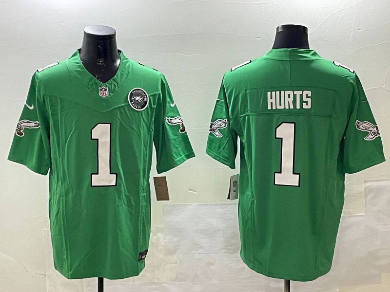 Men Philadelphia Eagles #1 Hurts Green three generations 2025 Nike Vapor Limited NFL Jersey style 28